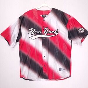 Arctic New York Baseball Jersey Mens 2XL Red Black White Gradient Mesh Button Up